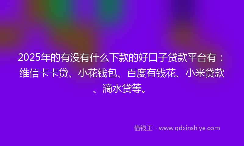 2025年的有没有什么下款的好口子贷款平台有：维信卡卡贷、小花钱包、百度有钱花、小米贷款、滴水贷等。