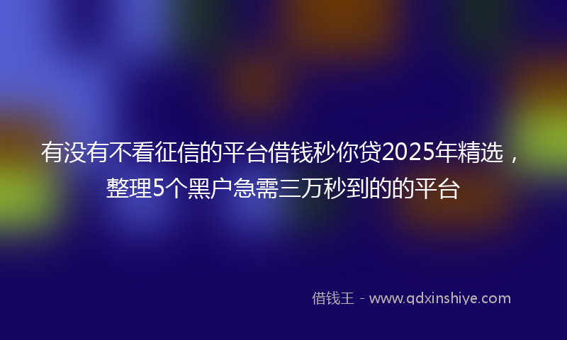 有没有不看征信的平台借钱秒你贷2025年精选，整理5个黑户急需三万秒到的的平台