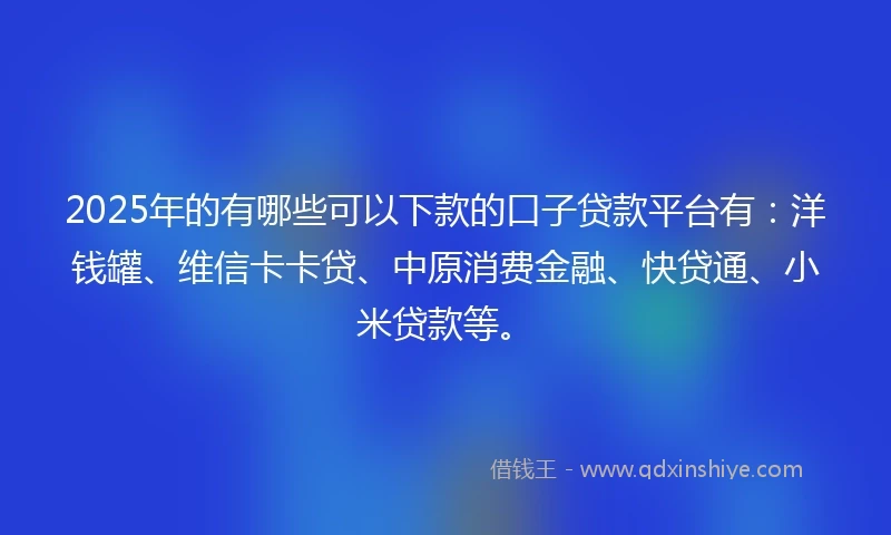 2025年的有哪些可以下款的口子贷款平台有：洋钱罐、维信卡卡贷、中原消费金融、快贷通、小米贷款等。