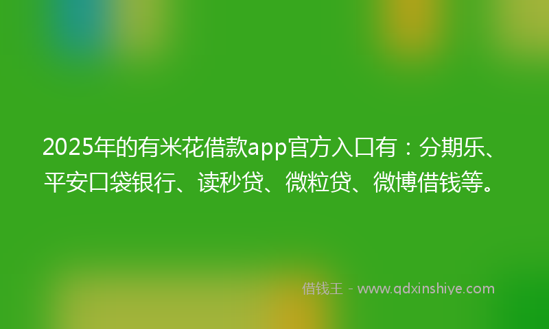2025年的有米花借款app官方入口有：分期乐、平安口袋银行、读秒贷、微粒贷、微博借钱等。