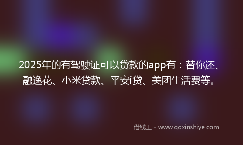 2025年的有驾驶证可以贷款的app有：替你还、融逸花、小米贷款、平安i贷、美团生活费等。