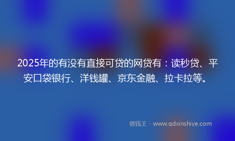 2025年的有没有直接可贷的网贷有:读秒贷、平安口袋银行、洋钱罐、京东金融、拉卡拉等。
