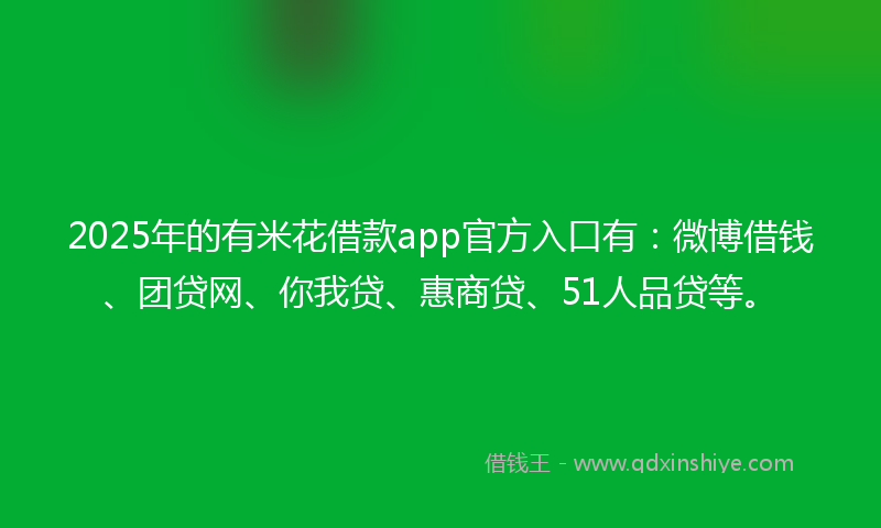 2025年的有米花借款app官方入口有：微博借钱、团贷网、你我贷、惠商贷、51人品贷等。