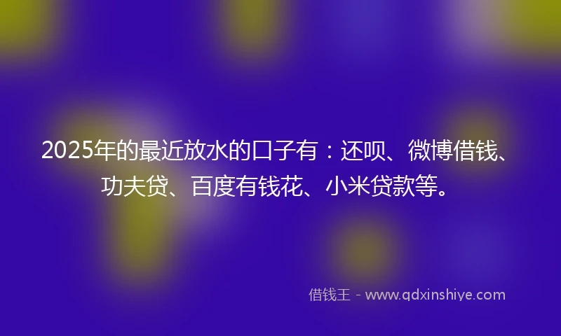 2025年的最近放水的口子有:还呗、微博借钱、功夫贷、百度有钱花、小米贷款等。