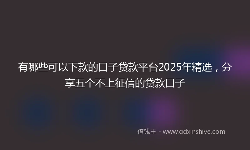 有哪些可以下款的口子贷款平台2025年精选，分享五个不上征信的贷款口子