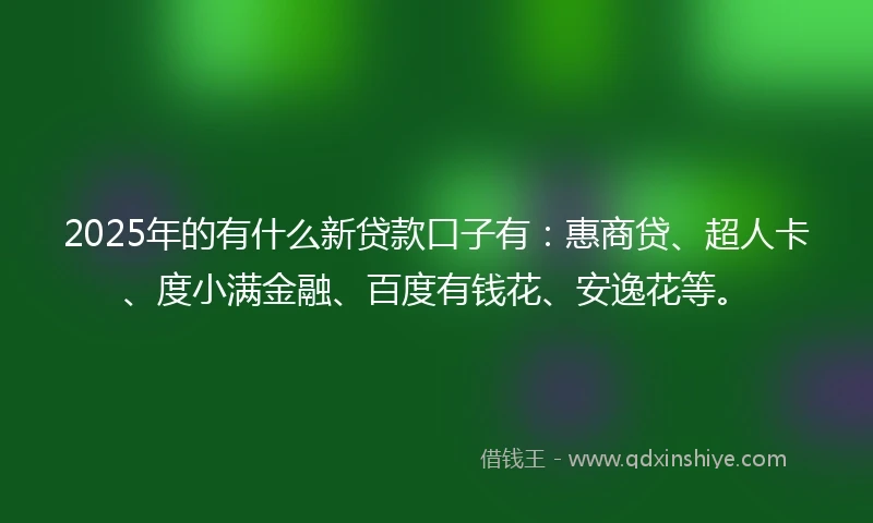 2025年的有什么新贷款口子有:惠商贷、超人卡、度小满金融、百度有钱花、安逸花等。