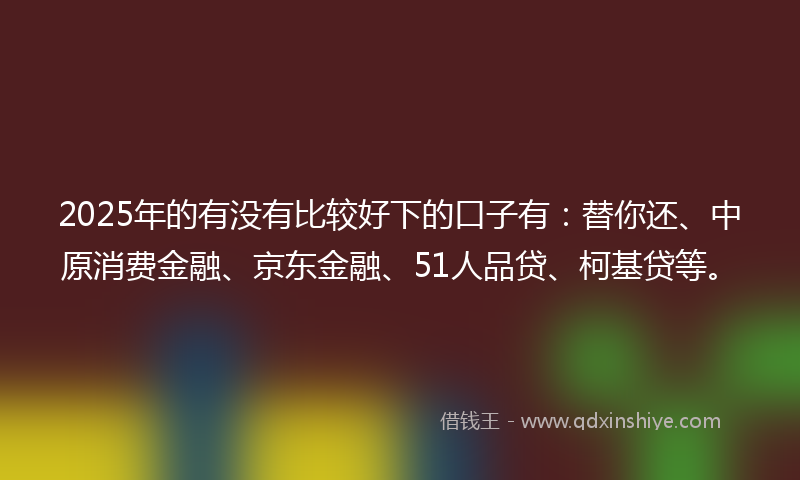 2025年的有没有比较好下的口子有：替你还、中原消费金融、京东金融、51人品贷、柯基贷等。