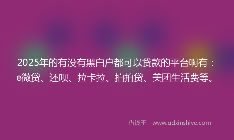 2025年的有没有黑白户都可以贷款的平台啊有：e微贷、还呗、拉卡拉、拍拍贷、美团生活费等。