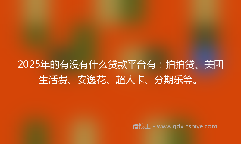 2025年的有没有什么贷款平台有：拍拍贷、美团生活费、安逸花、超人卡、分期乐等。