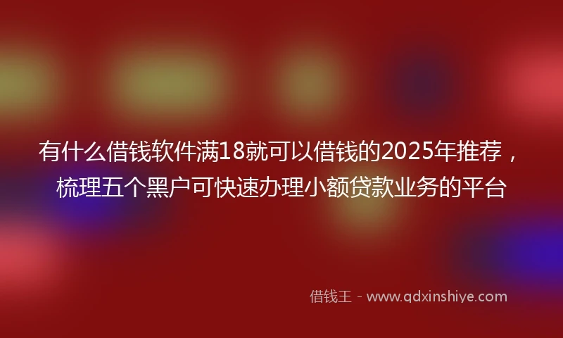 有什么借钱软件满18就可以借钱的2025年推荐，梳理五个黑户可快速办理小额贷款业务的平台