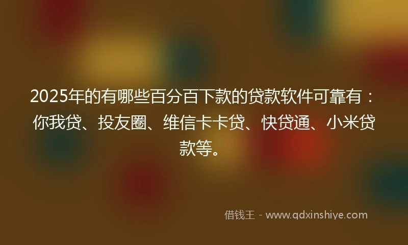 2025年的有哪些百分百下款的贷款软件可靠有：你我贷、投友圈、维信卡卡贷、快贷通、小米贷款等。