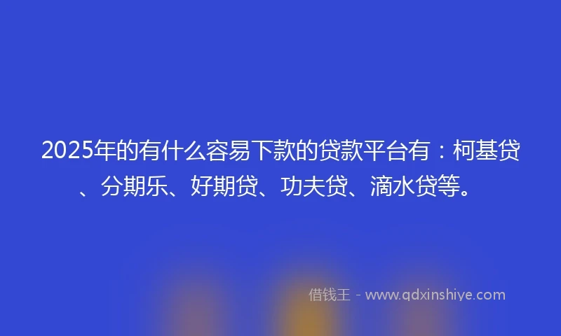 2025年的有什么容易下款的贷款平台有:柯基贷、分期乐、好期贷、功夫贷、滴水贷等。