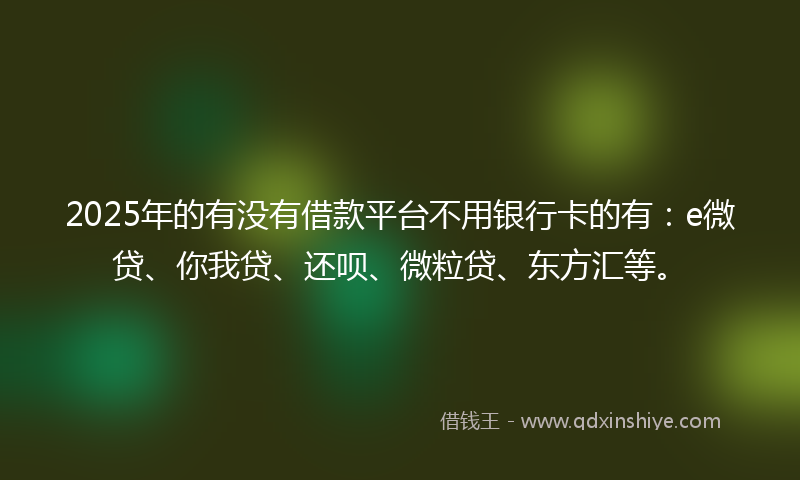 2025年的有没有借款平台不用银行卡的有：e微贷、你我贷、还呗、微粒贷、东方汇等。