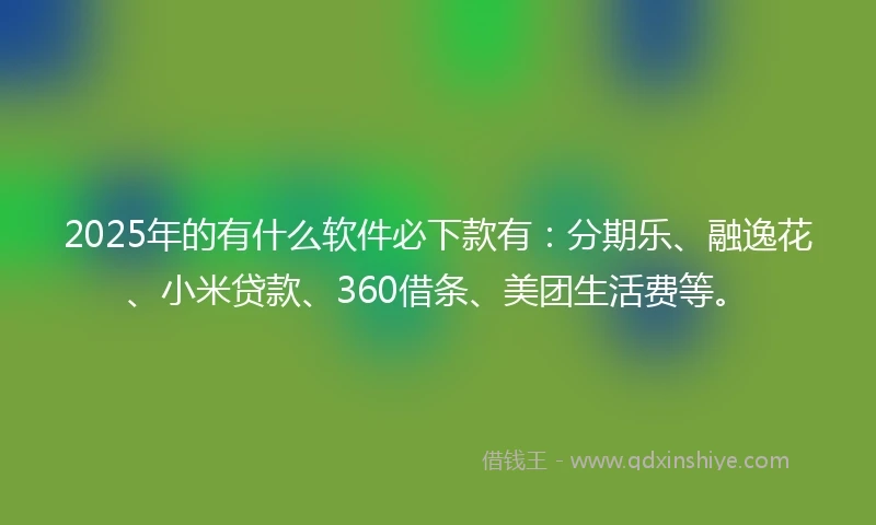 2025年的有什么软件必下款有:分期乐、融逸花、小米贷款、360借条、美团生活费等。