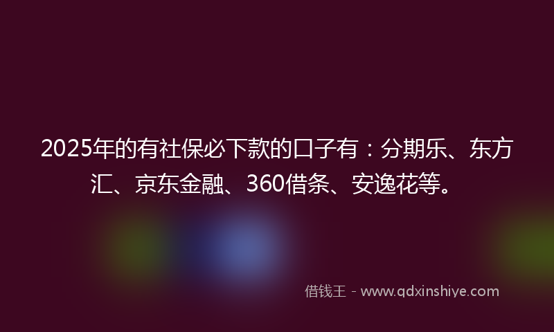 2025年的有社保必下款的口子有：分期乐、东方汇、京东金融、360借条、安逸花等。