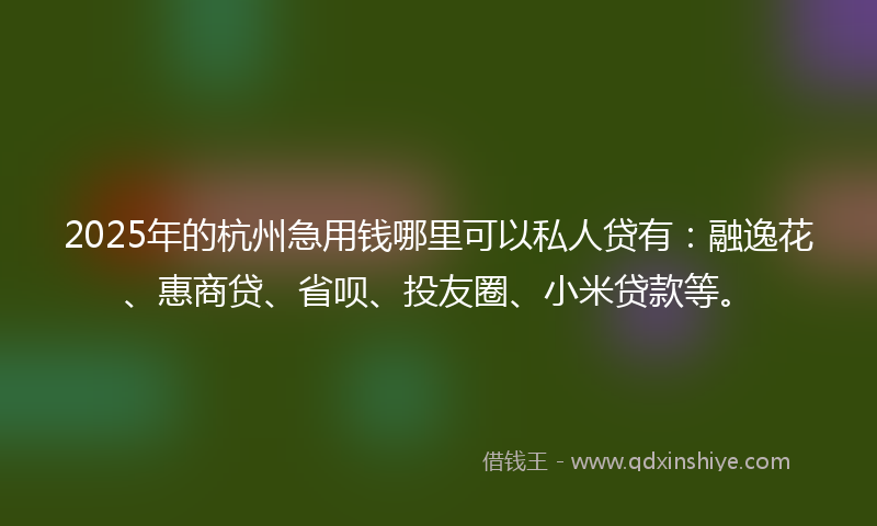 2025年的杭州急用钱哪里可以私人贷有：融逸花、惠商贷、省呗、投友圈、小米贷款等。