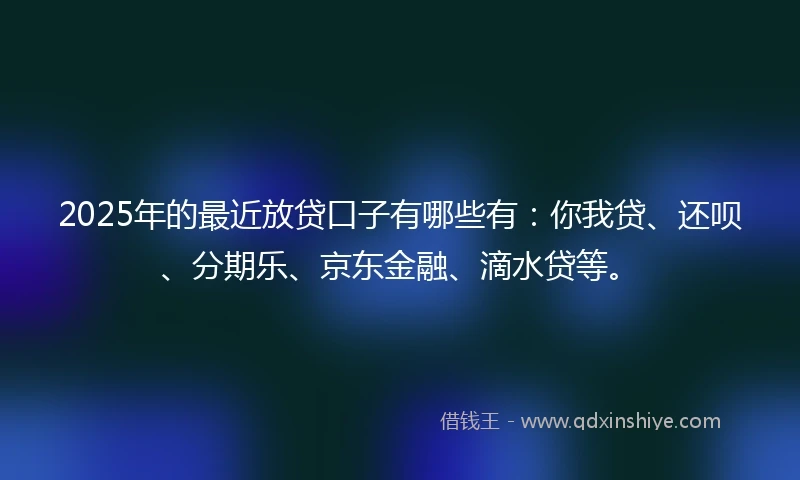 2025年的最近放贷口子有哪些有：你我贷、还呗、分期乐、京东金融、滴水贷等。