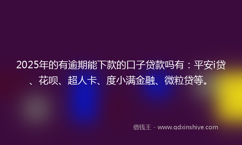 2025年的有逾期能下款的口子贷款吗有：平安i贷、花呗、超人卡、度小满金融、微粒贷等。