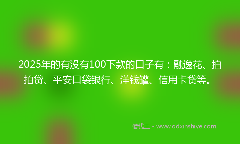 2025年的有没有100下款的口子有：融逸花、拍拍贷、平安口袋银行、洋钱罐、信用卡贷等。