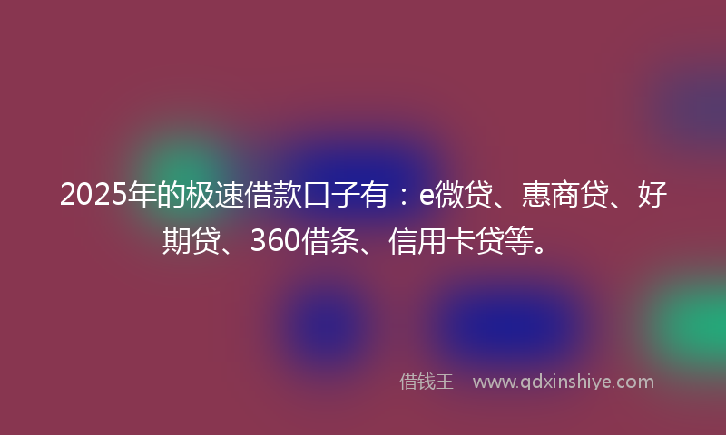 2025年的极速借款口子有：e微贷、惠商贷、好期贷、360借条、信用卡贷等。