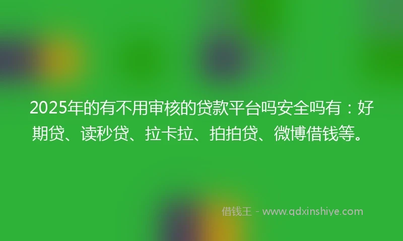 2025年的有不用审核的贷款平台吗安全吗有：好期贷、读秒贷、拉卡拉、拍拍贷、微博借钱等。