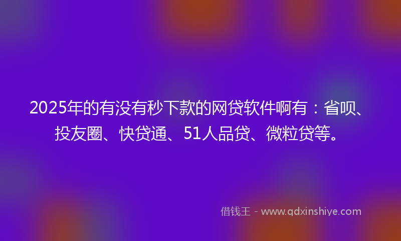 2025年的有没有秒下款的网贷软件啊有：省呗、投友圈、快贷通、51人品贷、微粒贷等。