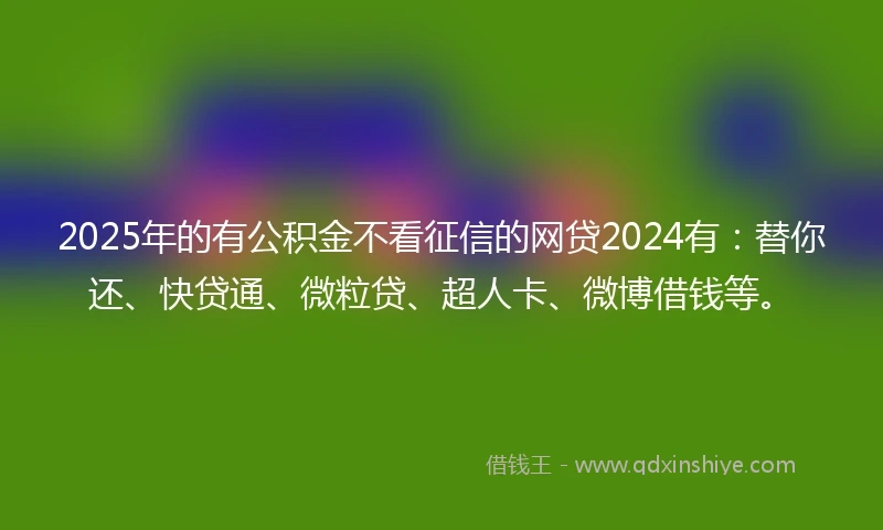 2025年的有公积金不看征信的网贷2024有：替你还、快贷通、微粒贷、超人卡、微博借钱等。