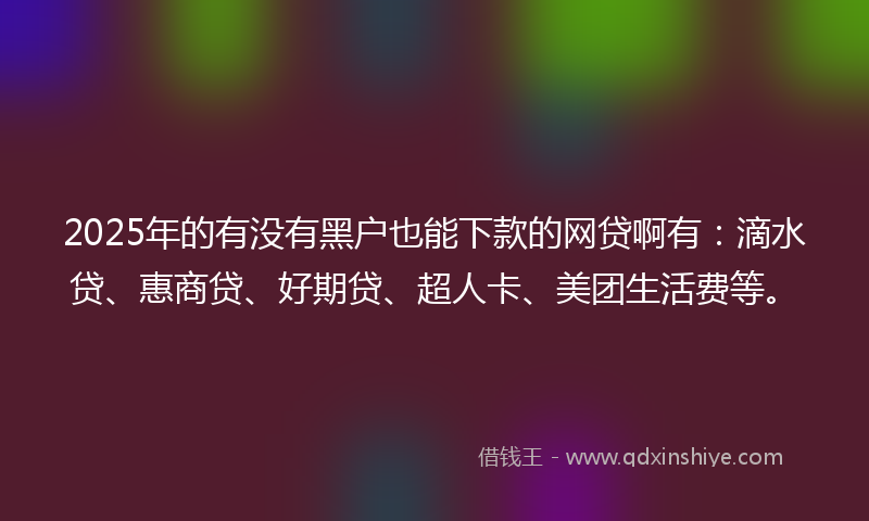 2025年的有没有黑户也能下款的网贷啊有：滴水贷、惠商贷、好期贷、超人卡、美团生活费等。