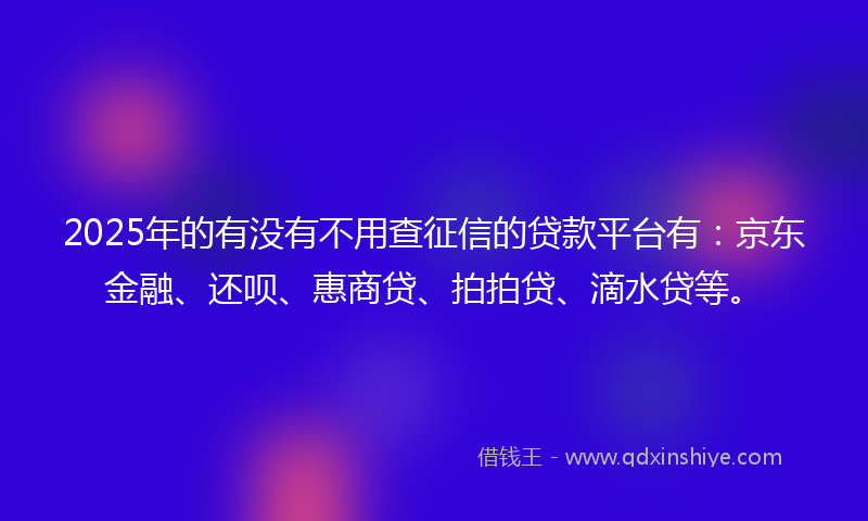 2025年的有没有不用查征信的贷款平台有：京东金融、还呗、惠商贷、拍拍贷、滴水贷等。