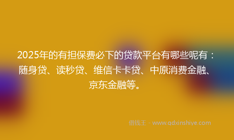 2025年的有担保费必下的贷款平台有哪些呢有：随身贷、读秒贷、维信卡卡贷、中原消费金融、京东金融等。