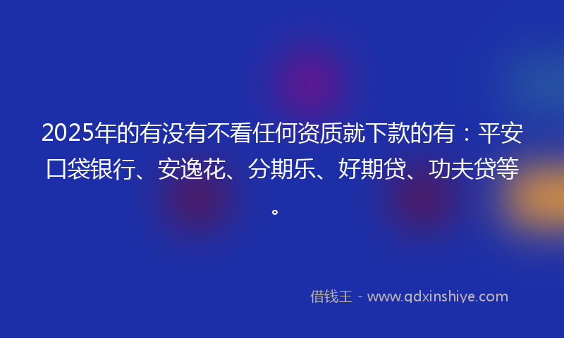 2025年的有没有不看任何资质就下款的有：平安口袋银行、安逸花、分期乐、好期贷、功夫贷等。