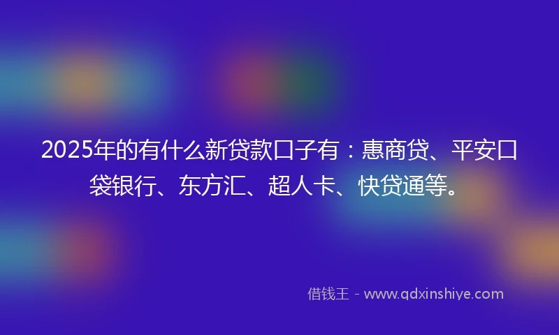 2025年的有什么新贷款口子有：惠商贷、平安口袋银行、东方汇、超人卡、快贷通等。