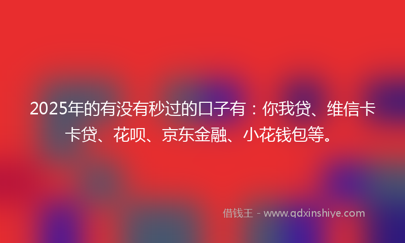 2025年的有没有秒过的口子有：你我贷、维信卡卡贷、花呗、京东金融、小花钱包等。