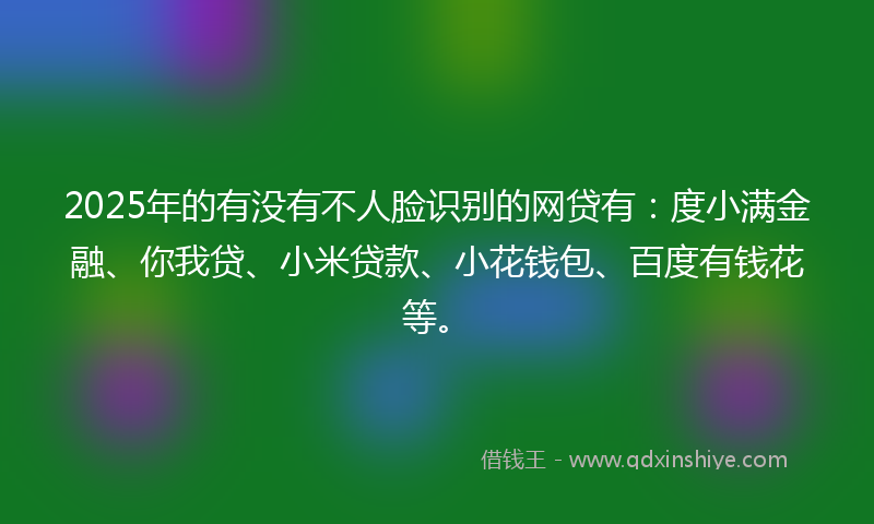 2025年的有没有不人脸识别的网贷有：度小满金融、你我贷、小米贷款、小花钱包、百度有钱花等。