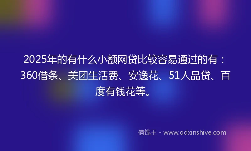 2025年的有什么小额网贷比较容易通过的有：360借条、美团生活费、安逸花、51人品贷、百度有钱花等。