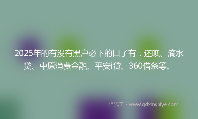 2025年的有没有黑户必下的口子有：还呗、滴水贷、中原消费金融、平安i贷、360借条等。