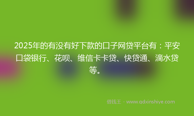 2025年的有没有好下款的口子网贷平台有：平安口袋银行、花呗、维信卡卡贷、快贷通、滴水贷等。