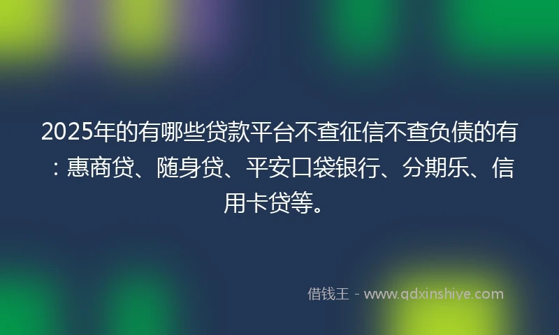 2025年的有哪些贷款平台不查征信不查负债的有：惠商贷、随身贷、平安口袋银行、分期乐、信用卡贷等。
