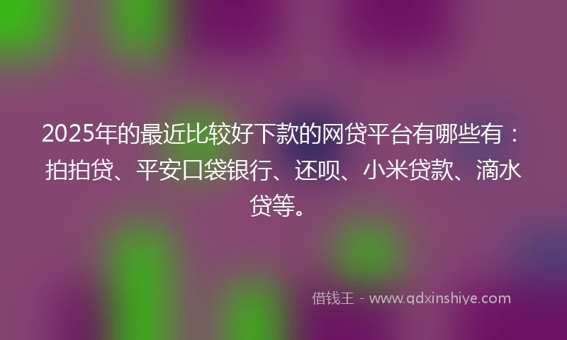 2025年的最近比较好下款的网贷平台有哪些有：拍拍贷、平安口袋银行、还呗、小米贷款、滴水贷等。