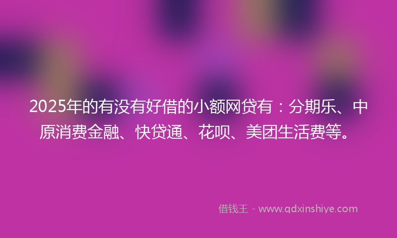 2025年的有没有好借的小额网贷有：分期乐、中原消费金融、快贷通、花呗、美团生活费等。
