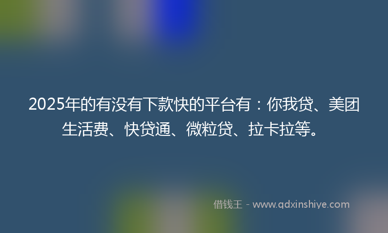 2025年的有没有下款快的平台有：你我贷、美团生活费、快贷通、微粒贷、拉卡拉等。