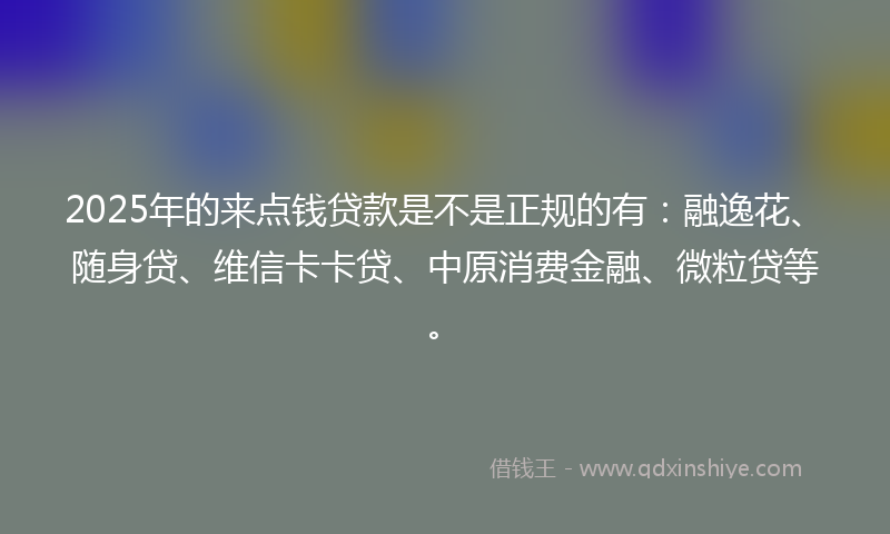 2025年的来点钱贷款是不是正规的有：融逸花、随身贷、维信卡卡贷、中原消费金融、微粒贷等。