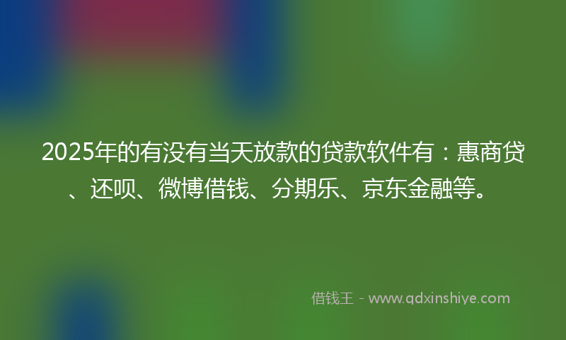 2025年的有没有当天放款的贷款软件有：惠商贷、还呗、微博借钱、分期乐、京东金融等。