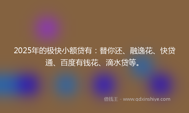 2025年的极快小额贷有：替你还、融逸花、快贷通、百度有钱花、滴水贷等。