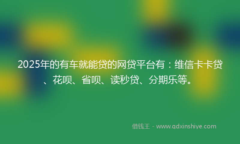 2025年的有车就能贷的网贷平台有：维信卡卡贷、花呗、省呗、读秒贷、分期乐等。
