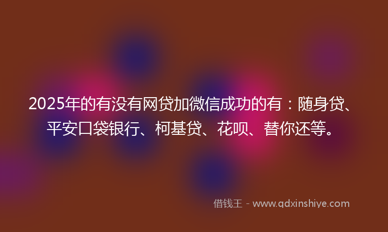 2025年的有没有网贷加微信成功的有：随身贷、平安口袋银行、柯基贷、花呗、替你还等。