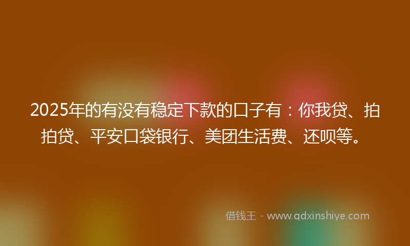 2025年的有没有稳定下款的口子有：你我贷、拍拍贷、平安口袋银行、美团生活费、还呗等。