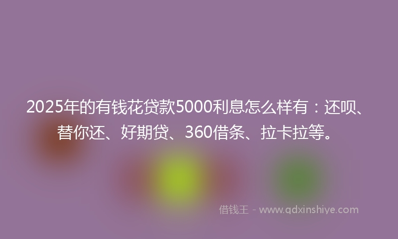 2025年的有钱花贷款5000利息怎么样有：还呗、替你还、好期贷、360借条、拉卡拉等。