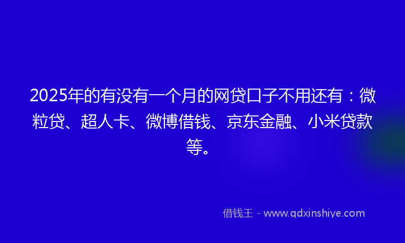 2025年的有没有一个月的网贷口子不用还有：微粒贷、超人卡、微博借钱、京东金融、小米贷款等。