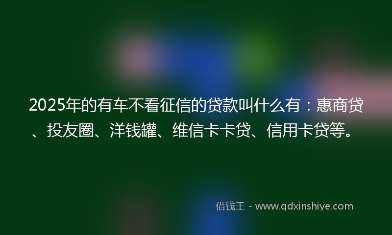 2025年的有车不看征信的贷款叫什么有：惠商贷、投友圈、洋钱罐、维信卡卡贷、信用卡贷等。